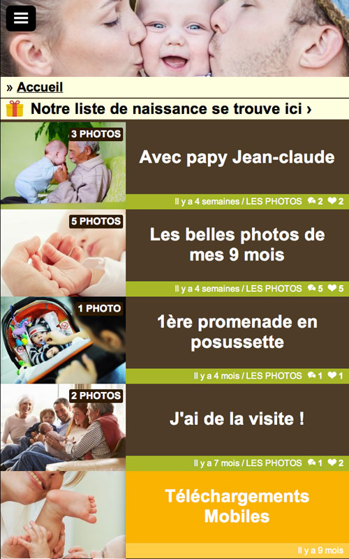 L'espace photo privé de bébé est consultable depuis un téléphone mobile 